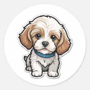 Schattige Cavachon Puppy Sticker: Schattige gemeng Ronde Sticker