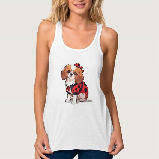 Schattige Cavalier King Charles Ladybug Tanktop (Voorkant)