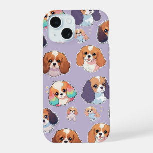 Schattige Cavalier King Charles Pastel Pattern iPhone 15 Hoesje