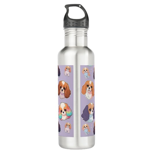Schattige Cavalier King Charles Pastel Pattern Waterfles (Achterkant)