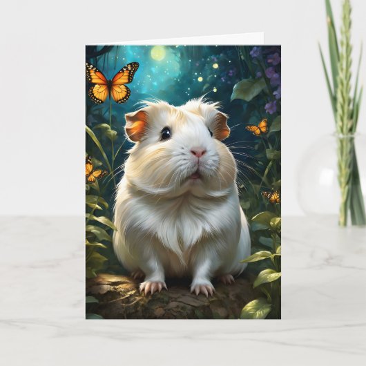 Schattige cavia in bos met vlinder blanco kaart (Voorkant)