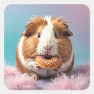 Schattige cavia met donut pastelverloop vierkante sticker