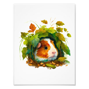 Schattige cavia ondergedoken in de Struiken Foto Afdruk