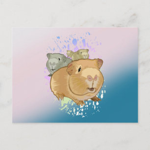 Schattige Cavia Trio Roze Blau Gradiënt Briefkaart