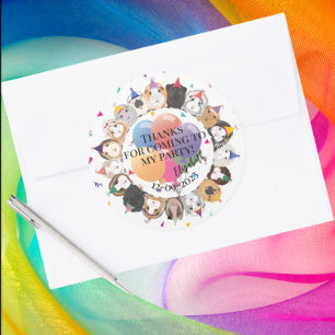 Schattige cavia's & ballonnen verjaardagsfeestje ronde sticker