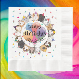 Schattige Cavia's & Ballonnen Verjaardagspapier Servet