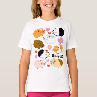 Schattige cavia's met harten en bloemen t-shirt