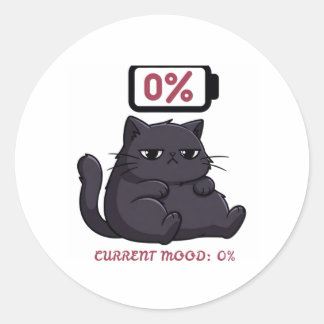 Schattige Chagrijnige Kat Lage Batterij Sociale Ba Ronde Sticker