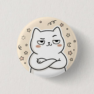 Schattige Chagrijnige Witte Kat Kawaii Ronde Knop Button 3,2 Cm