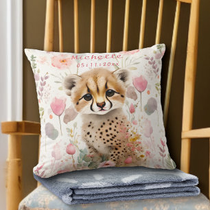 Schattige Cheeta Welp Pastel Waterverf Lente Bloem Kussen