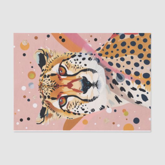 Schattige Cheetah Roze Gouden Pop Art Decoupage Tissuepapier (Voorkant)