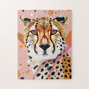 Schattige Cheetah Roze Gouden Pop Kunst Legpuzzel