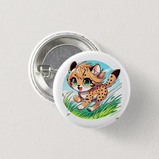 Schattige cheetah welp loopt speels ronde button 3,2 cm (Voorkant /achterkant)