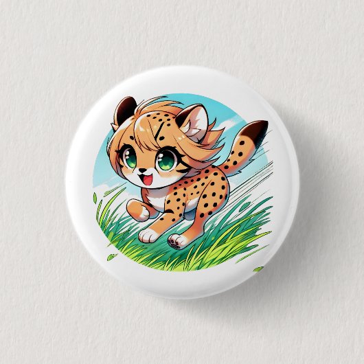 Schattige cheetah welp loopt speels ronde button 3,2 cm (Voorkant)