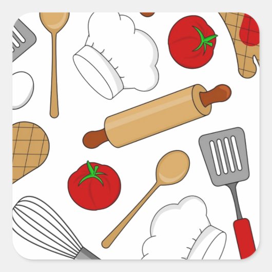 Schattige Chef / Cook Love Pattern Vierkante Sticker (Voorkant)