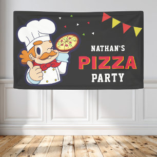 Schattige Chef Kinder Pizza Verjaardagsfeestje Spandoek
