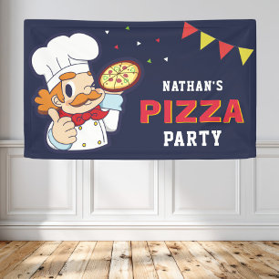 Schattige Chef Kinder Pizza Verjaardagsfeestje Spandoek