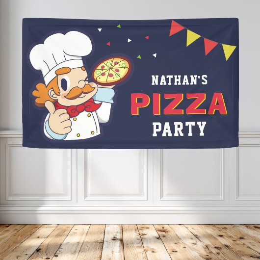 Schattige Chef Kinder Pizza Verjaardagsfeestje Spandoek