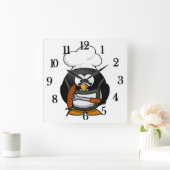 Schattige Chef Penguin (Aanpasbaar) - Square Clock Vierkante Klok (Huis)
