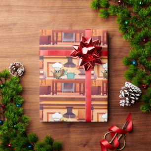 Schattige Chef Uil Koken in Keuken Cadeaupapier