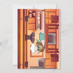 Schattige Chef Uil Koken in Keuken Feestdagenkaart