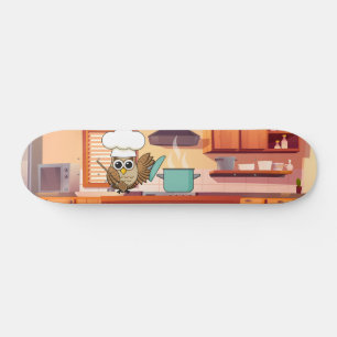 Schattige Chef Uil Koken in Keuken Skateboard