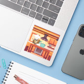 Schattige Chef Uil Koken in Keuken Sticker (Laptop met iPhone)