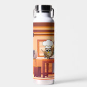 Schattige Chef Uil Koken in Keuken Waterfles (Voorkant)