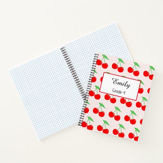 Schattige Cherry Pattern gepersonaliseerd script Notitieboek (Binnen)
