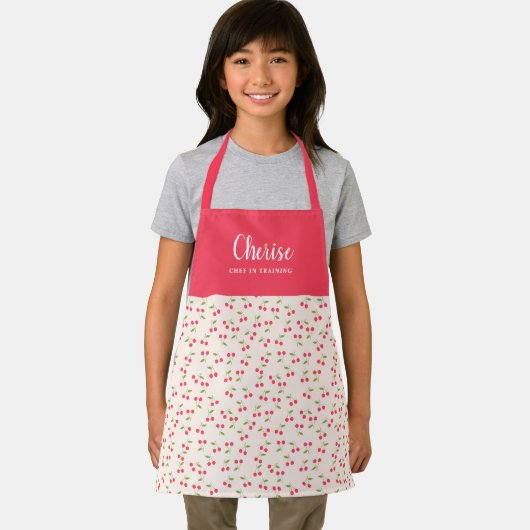 Schattige Cherry Pattern Modern Meisjes Chef Train Schort (Insitu)