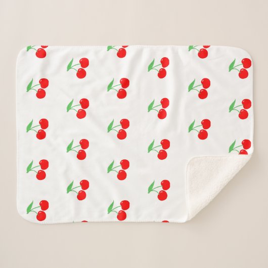 Schattige Cherry Pattern Rood & Wit | Cadeau Sherpa Deken (Voorkant (horizontaal))