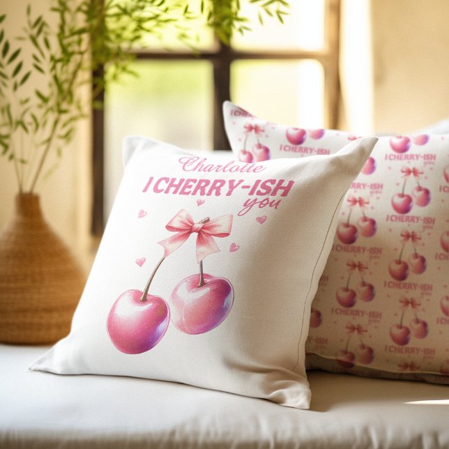 Schattige Cherry Script Gepersonaliseerde Valentij Kussen (Cute Cherry Script Personalized Valentine’s Day Throw Pillow)