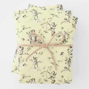 Schattige  Cherub Cupid Angels Beige Toile Inpakpapier Vel