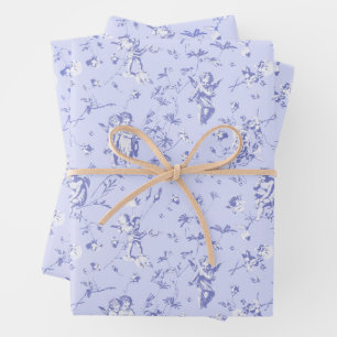 Schattige  Cherub Cupido Angels Blauw Bloemen Toil Inpakpapier Vel