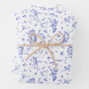 Schattige  Cherub Cupido Angels Blauw Bloemen Toil Inpakpapier Vel