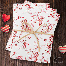 Schattige Cherub Cupido Angels Rood Bloemen Toile Inpakpapier Vel