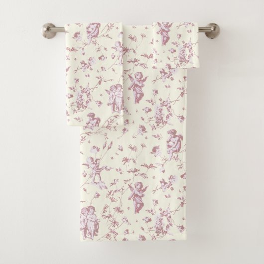 Schattige Cherub Cupido Angels Roze Bloemen Toile Bad Handdoek (Insitu)
