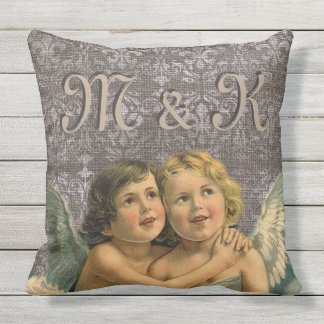 Schattige  Cherubs Angel Pair Victoriaans Wing Buitenkussen