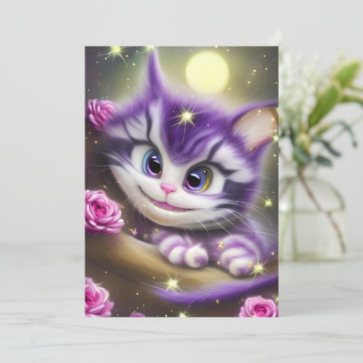 Schattige Cheshire Kitten Feestdagenkaart (Staand voorkant)