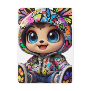 Schattige Chibi Beer in Graffiti Vlinder Hoodie – Magneet