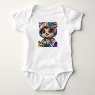 Schattige Chibi Beer in Graffiti Vlinder Hoodie –  Romper