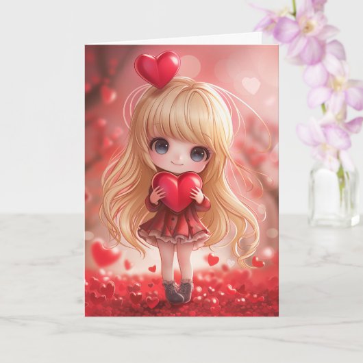 Schattige Chibi blond met een hart Kaart (Orchidee)