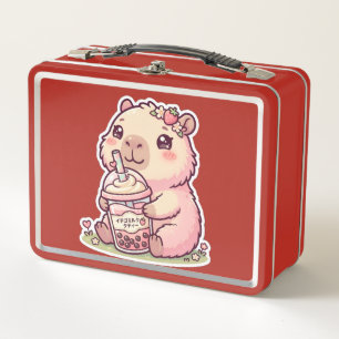 Schattige Chibi Capybara Aardbei Boba Kawaii Metaa