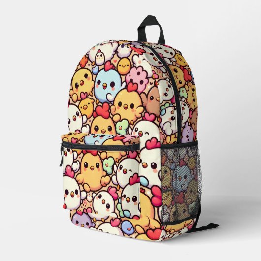 Schattige Chibi Chicken Pattern Design Bedrukte Rugzak (Achterkant Hoek Rechts)
