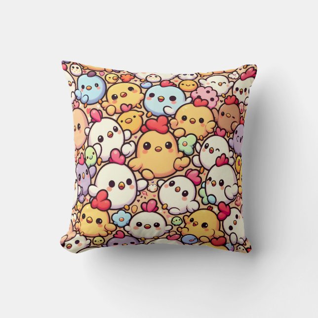 Schattige Chibi Chicken Pattern Design Kussen (Voorkant)