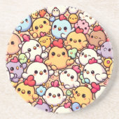 Schattige Chibi Chicken Pattern Design Zandsteen Onderzetter (Voorkant)
