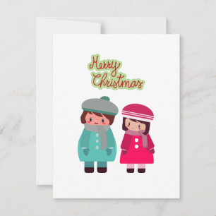 Schattige chibi jongen en meisje platte feestkaart feestdagenkaart
