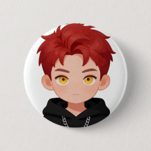 Schattige Chibi Jongen Met Rode Haren En Gele Ogen Ronde Button 5,7 Cm