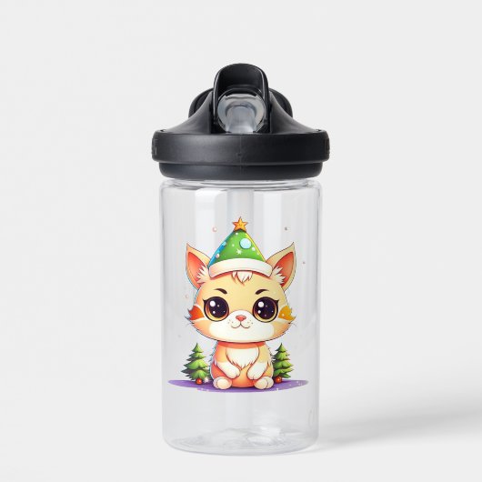 Schattige Chibi Kawaii Cartoon Christmas Kitty Cat Waterfles (Voorkant)