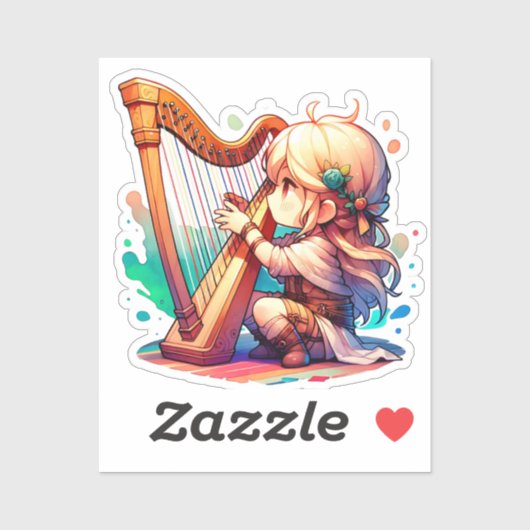 Schattige Chibi meisje speelt harp Sticker (Vel)